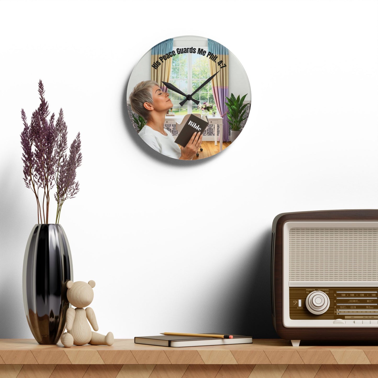 Philippians 4:7 Acrylic Wall Clock - Fair Skin