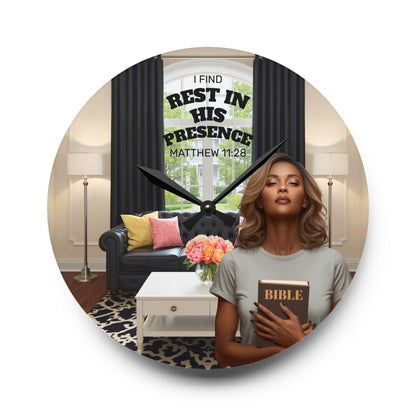 Matthew 11:28 Acrylic Wall Clock - Dark Skin