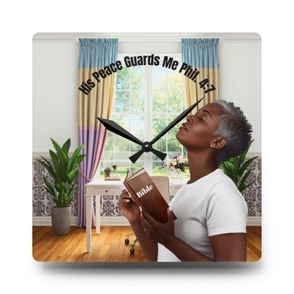 Philippians 4:7 Acrylic Wall Clock - Dark Skin