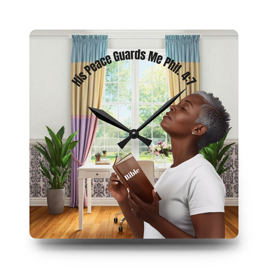 Philippians 4:7 Acrylic Wall Clock - Dark Skin
