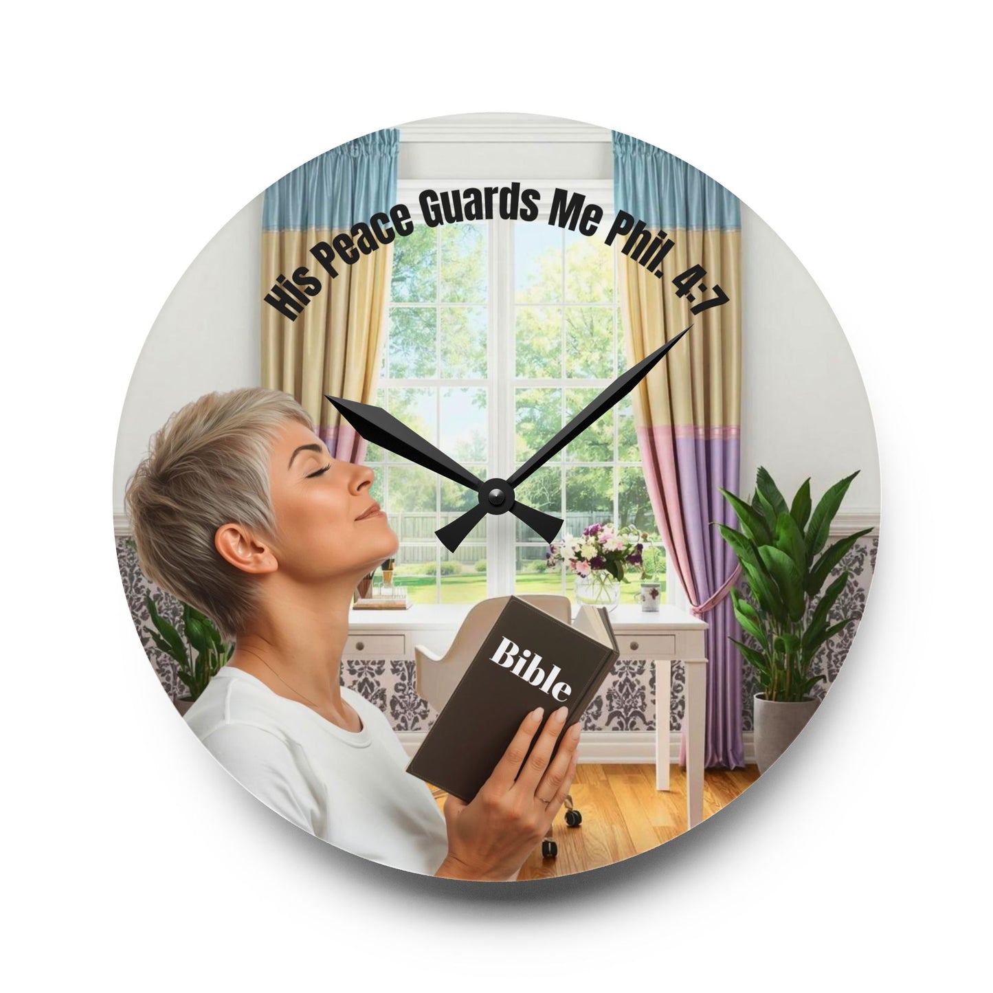Philippians 4:7 Acrylic Wall Clock - Fair Skin
