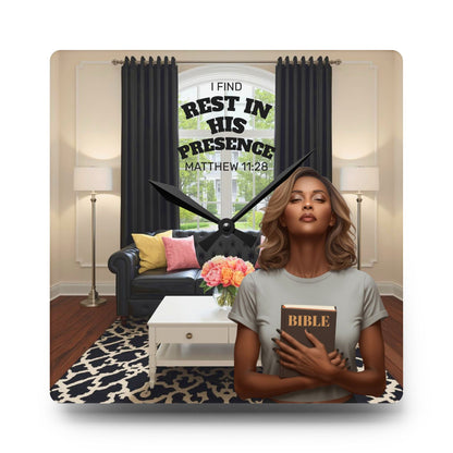 Matthew 11:28 Acrylic Wall Clock - Dark Skin