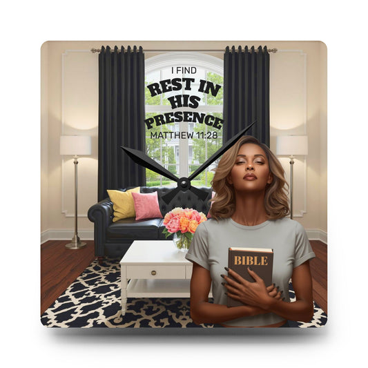Matthew 11:28 Acrylic Wall Clock - Dark Skin
