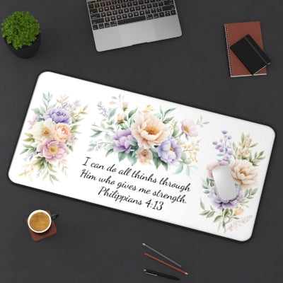 Philippians 4:13- Floral Scripture Desk Mat