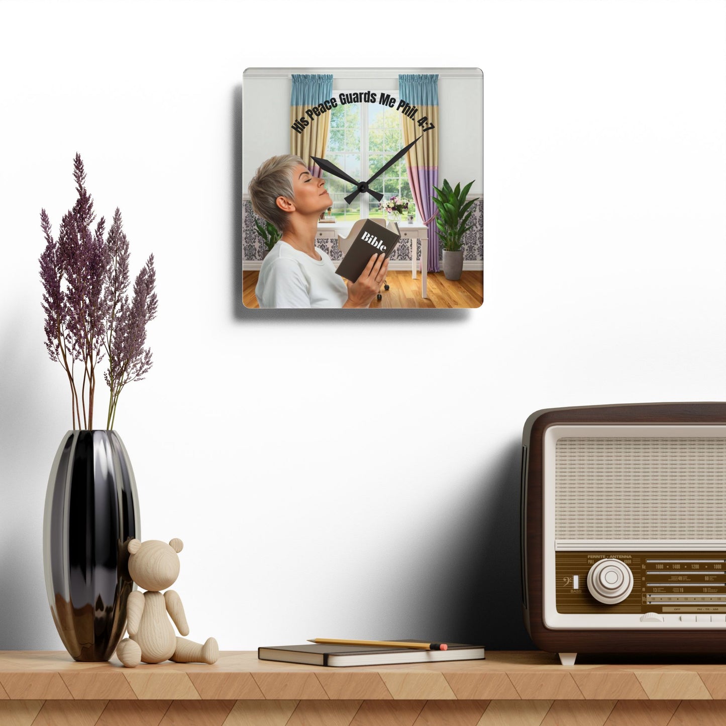 Philippians 4:7 Acrylic Wall Clock - Fair Skin