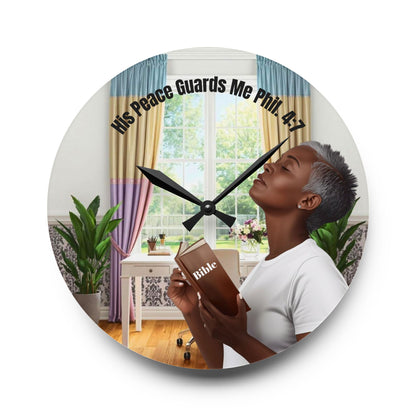 Philippians 4:7 Acrylic Wall Clock - Dark Skin