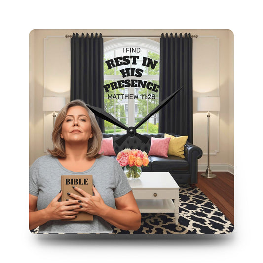 Matthew 11:28 Acrylic Wall Clock - Fair Skin